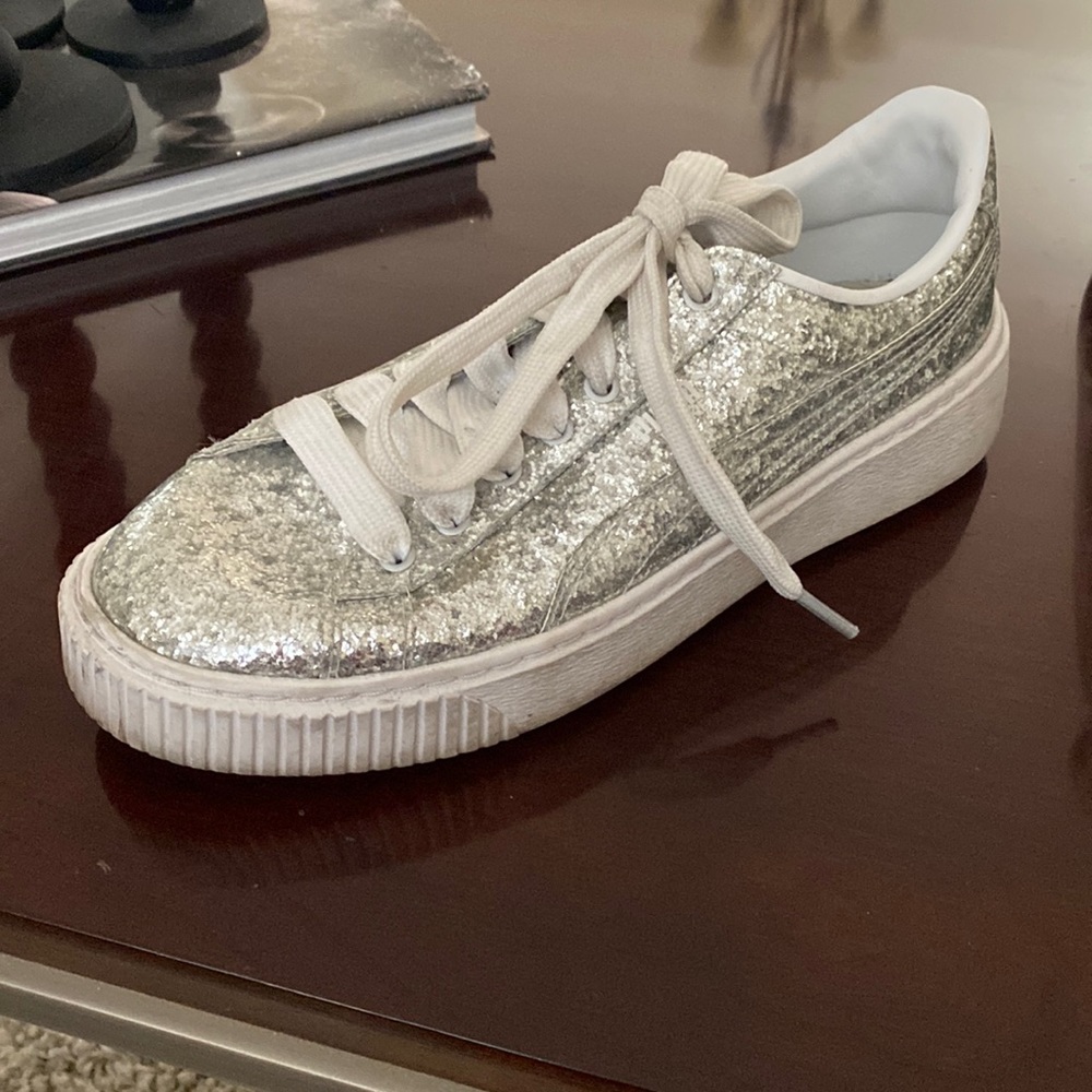 Silver Puma platform sneakers